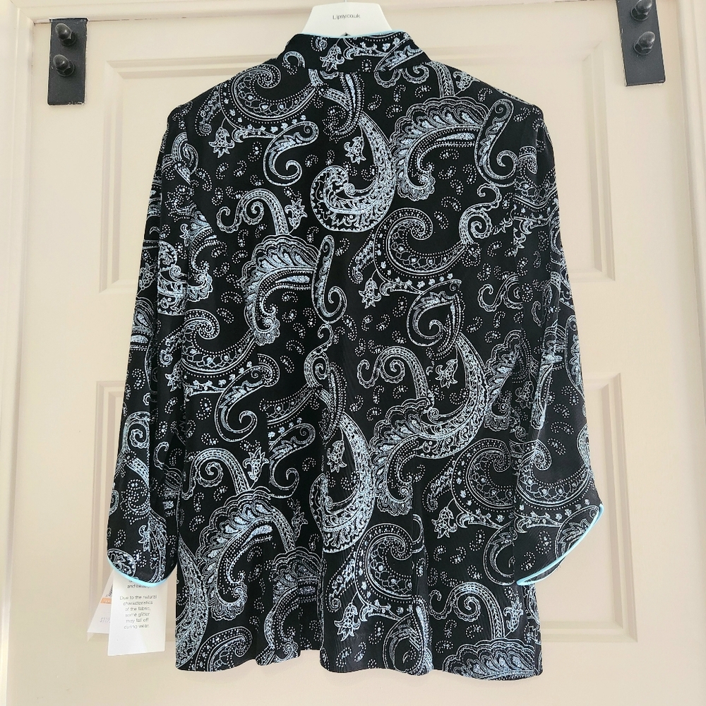 Alex Evenings 2 Piece Glitter Paisley Tank Jacket Set Black Blue Womens S New - Picture 6 of 12